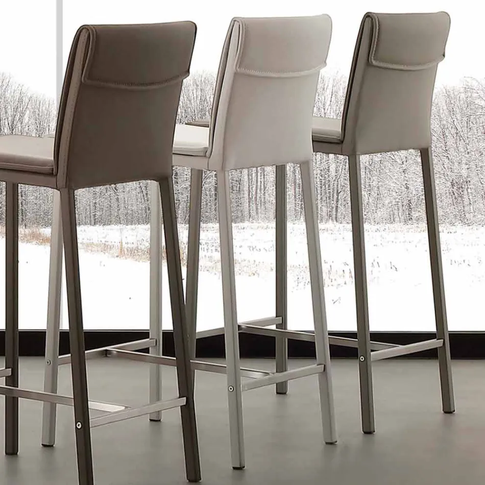 Sgabello in metallo e acciaio e ecopelle moderno fatto in Italia Prato Viadurini