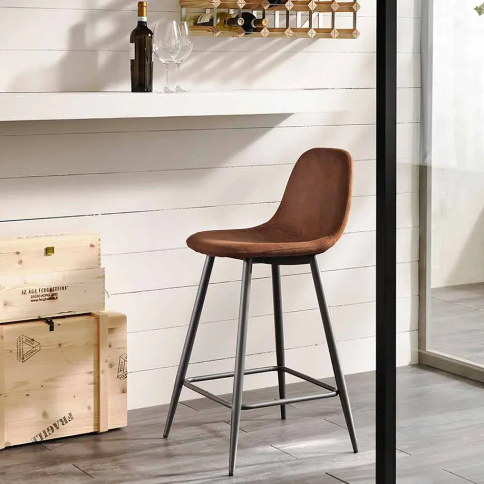 Sgabello in similpelle e metallo design moderno Gino Viadurini