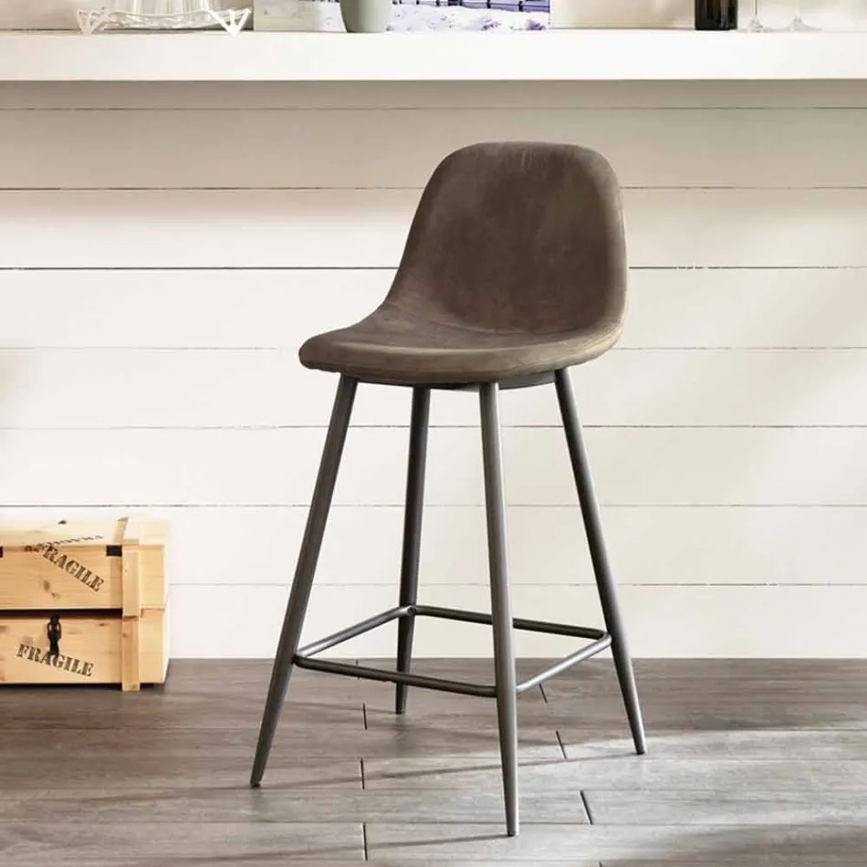 Sgabello in similpelle e metallo design moderno Gino Viadurini