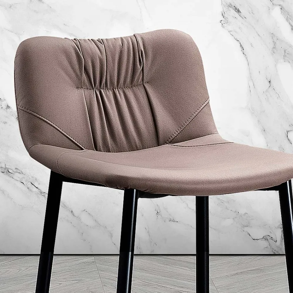 Sgabello in Tessuto Fibrato Effetto Pelle e in Metallo Made in Italy - Gohan Viadurini