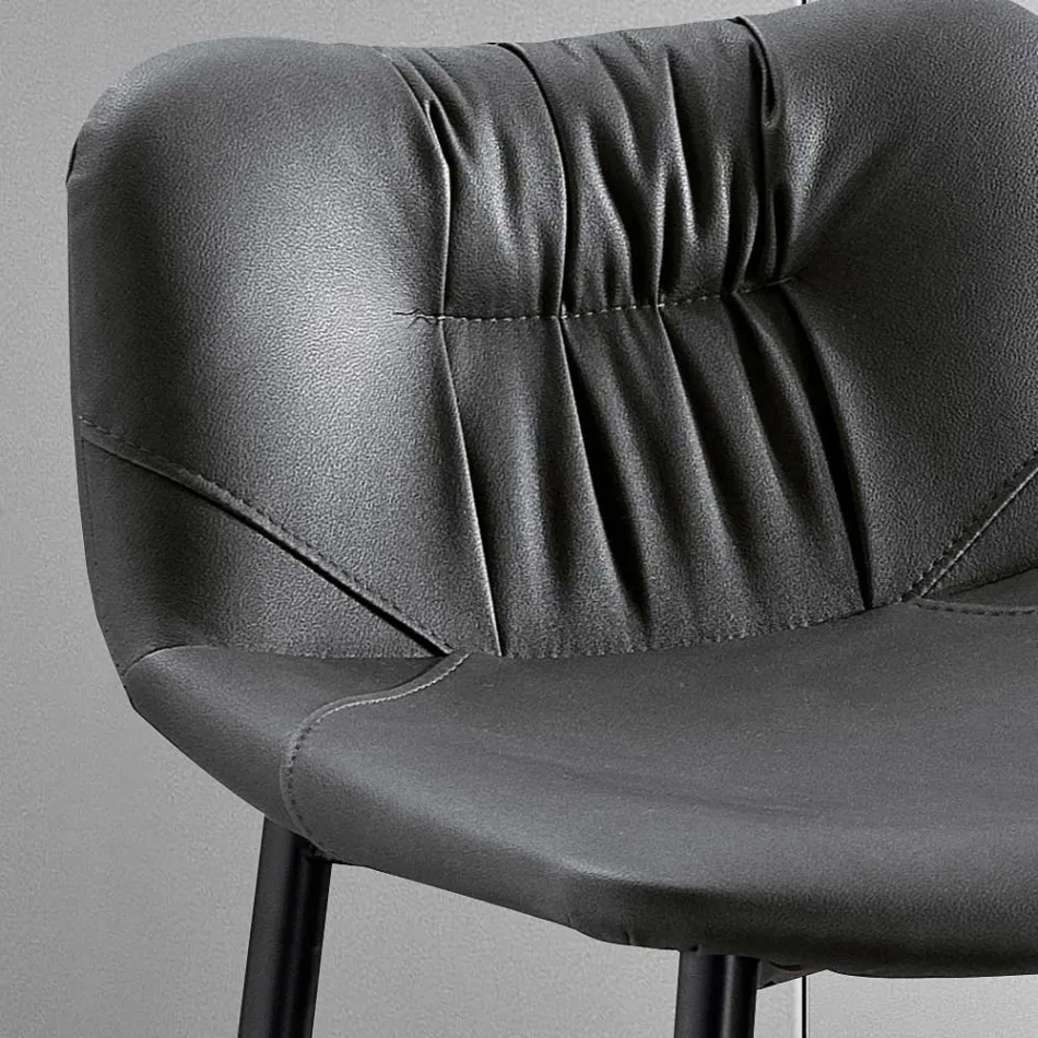 Sgabello in Tessuto Fibrato Effetto Pelle e in Metallo Made in Italy - Gohan Viadurini