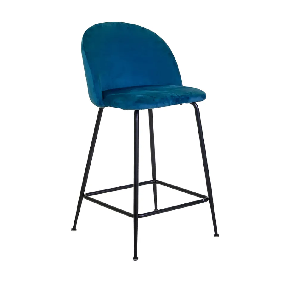 Sgabello in Velluto e Struttura in Metallo di Diverse Finiture - Penna Viadurini