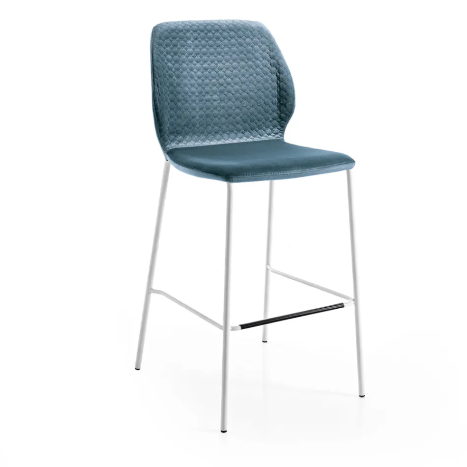 Sgabello Moderno da Cucina in Velluto Trapuntato Colorato di Design - Scarat Viadurini