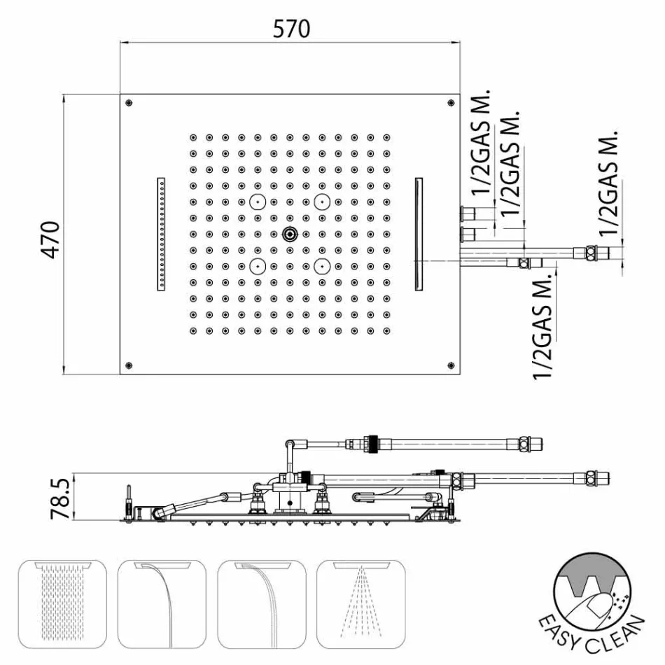 Soffione doccia moderno a quattro funzioni Bossini Dream Viadurini