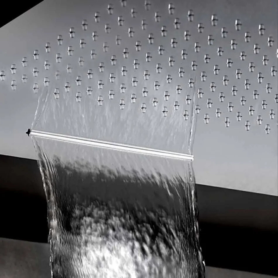 Soffione Doccia Quadrato in Acciaio Inox con Doppio Getto Made in Italy - Nello Viadurini