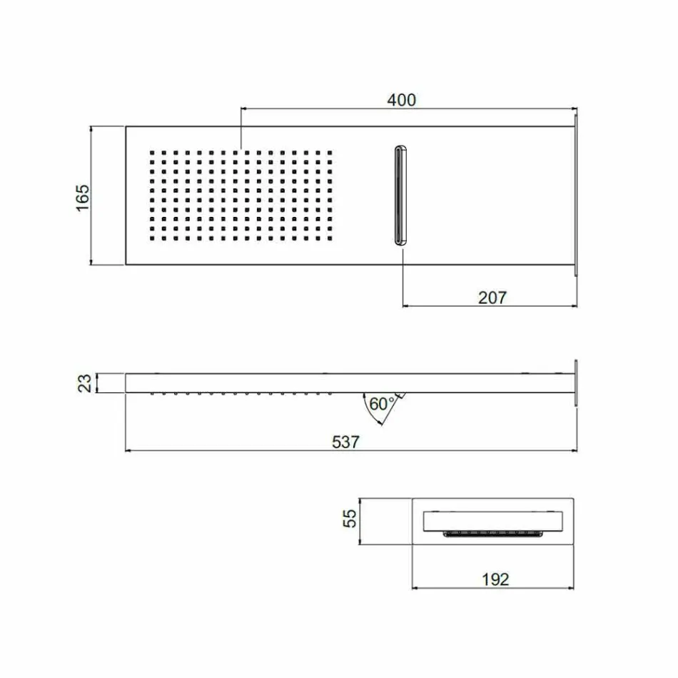 Soffione Doccia Rettangolare da Parete in Acciaio Inox Made in Italy - Roso Viadurini