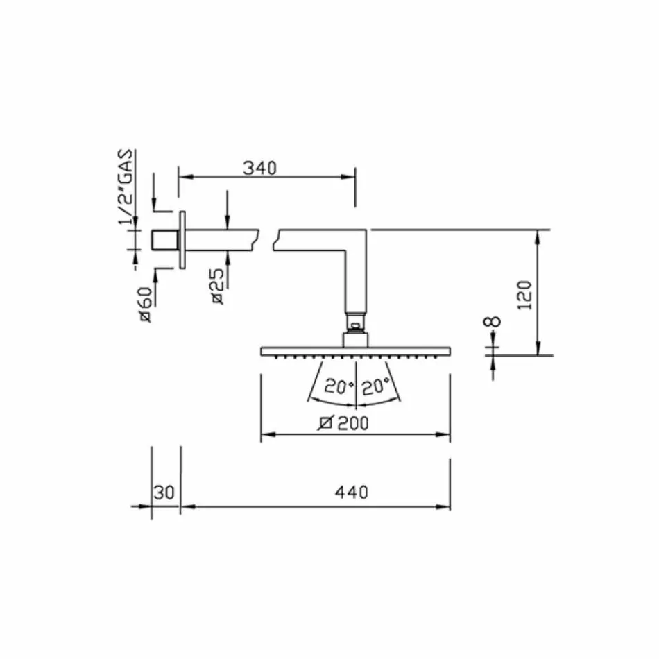 Soffione Quadrato in Acciaio con Braccio Doccia in Ottone Made in Italy - Sespo Viadurini