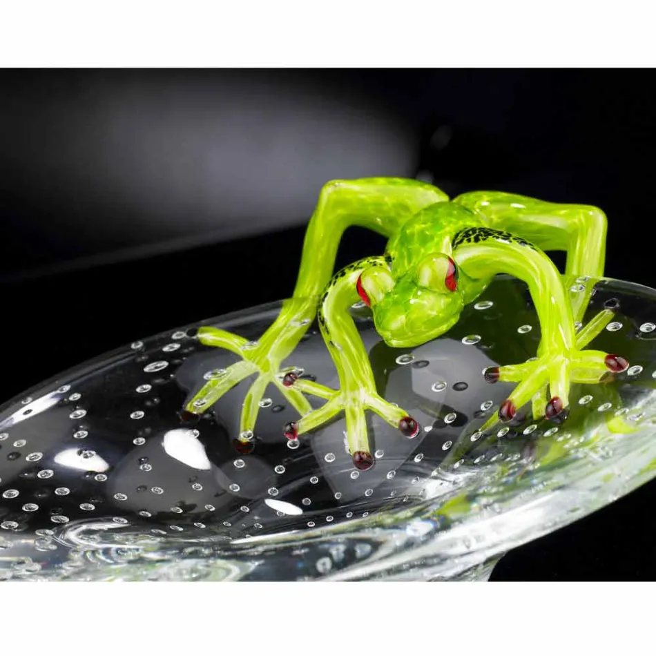 Soprammobile a Forma di Piccolo Vassoio con Rana in Vetro Made in Italy - Sossio Viadurini