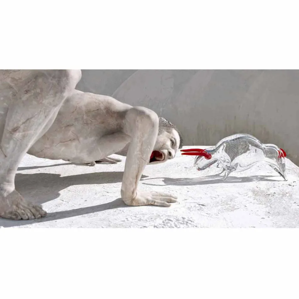 Soprammobile a Forma di Toro in Vetro Rosso e Trasparente Made in Italy - Torero Viadurini