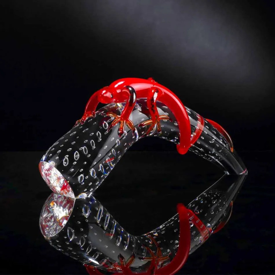 Soprammobile Decorativo in Vetro a Forma di Geco su Corno Made in Italy - Corino Viadurini