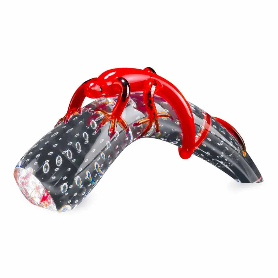 Soprammobile Decorativo in Vetro a Forma di Geco su Corno Made in Italy - Corino Viadurini