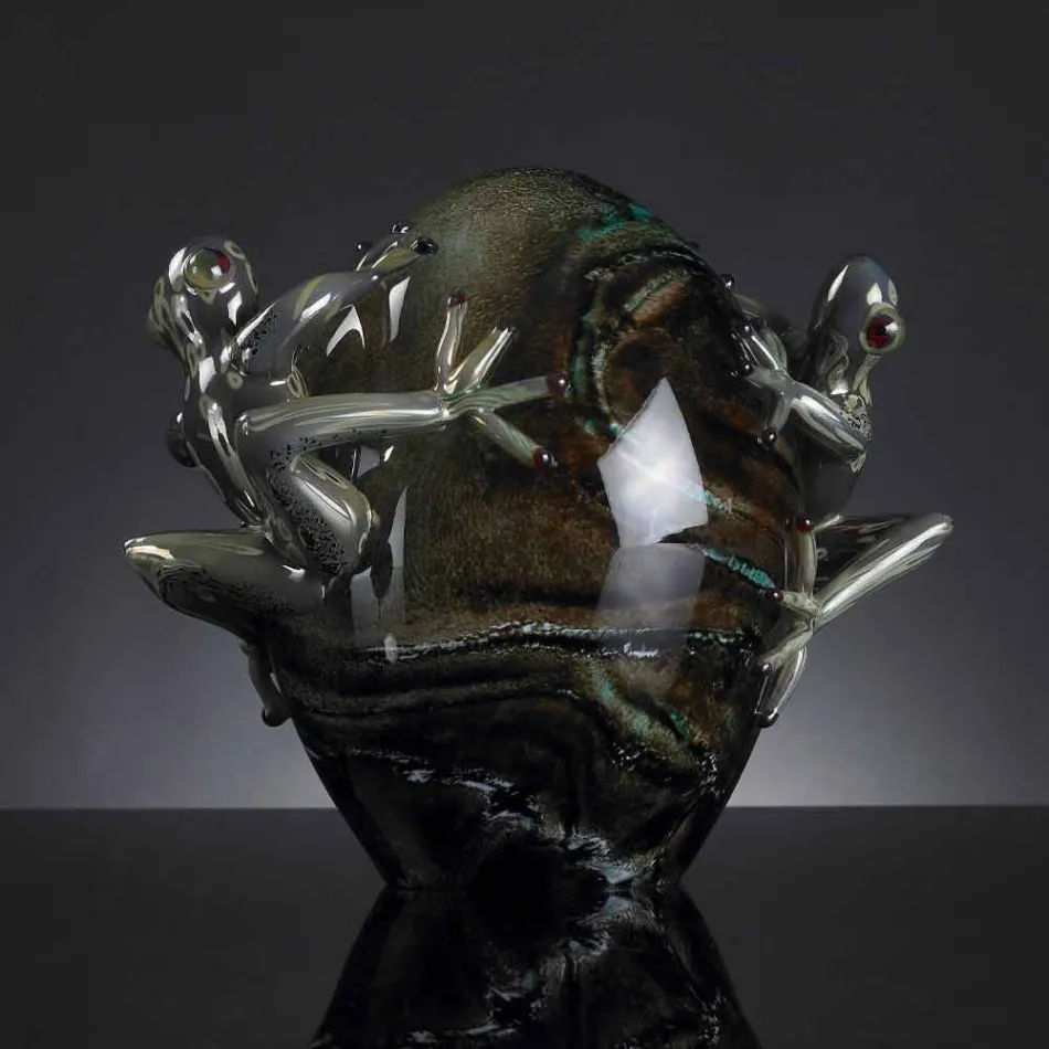 Soprammobile in Vetro a Forma di Uovo con Ranocchi Made in Italy - Huevo Viadurini