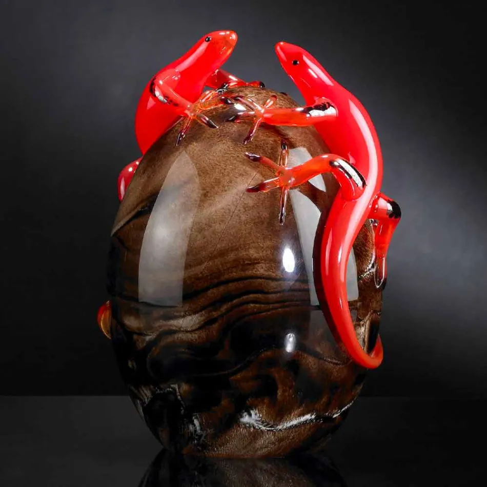 Soprammobile in Vetro Colorato a Forma di Uovo con Gechi Made in Italy - Huevo Viadurini