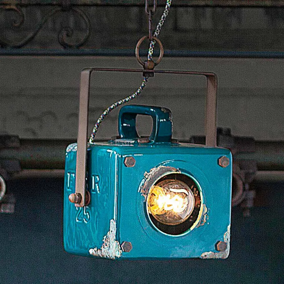 Sospensione a faretto design vintage in ceramica e ferro Allie Viadurini