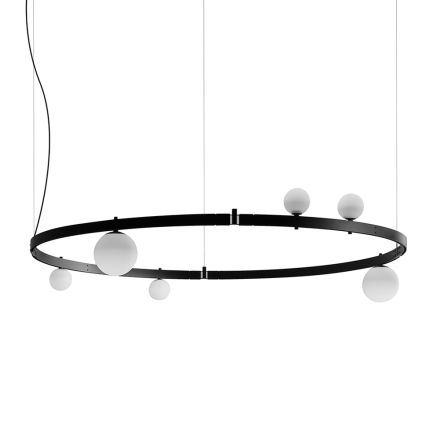 Sospensione di Design Tondo in Alluminio Nero con Sfere e Faretti - Esodo Viadurini