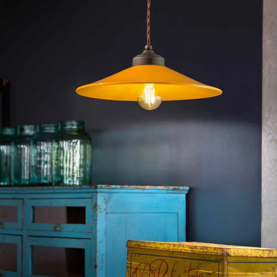 Sospensione in ceramica colorata e ottone anticato Maya Ferroluce Viadurini