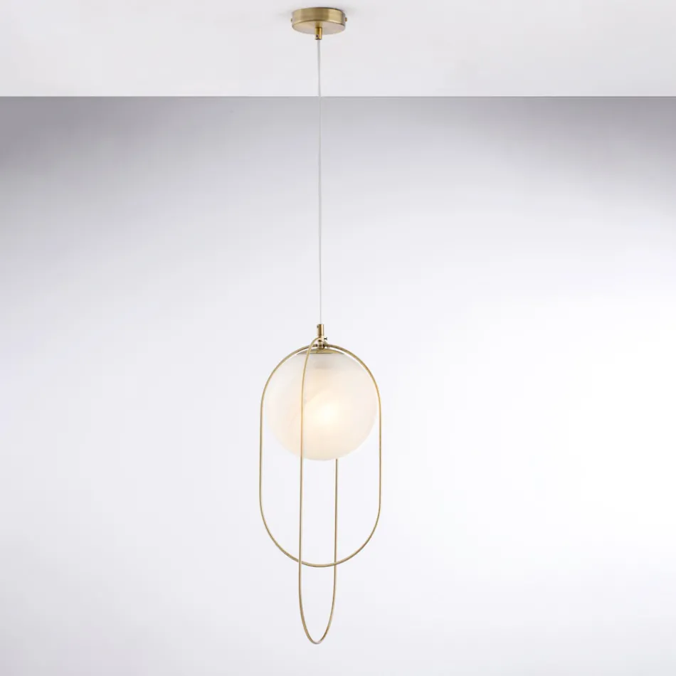 Sospensione in Ferro Cromato con Sfera  Made in Italy per Arredare L’interno - Oslo Viadurini