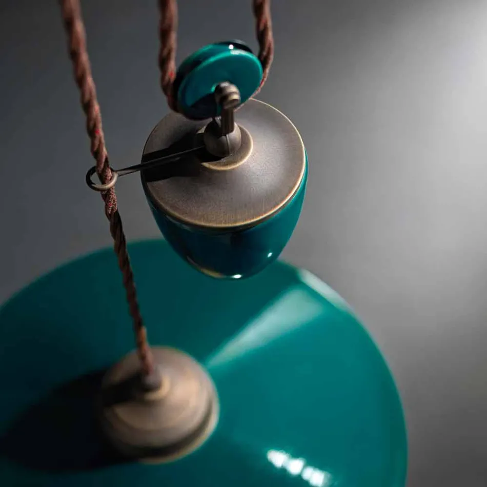 Sospensione saliscendi in ceramica e ottone anticato Britney Ferroluce Viadurini