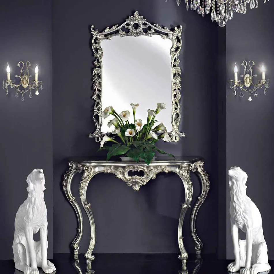 Specchiera a muro, consolle legno e piano a mano in Italia Giacomo Viadurini