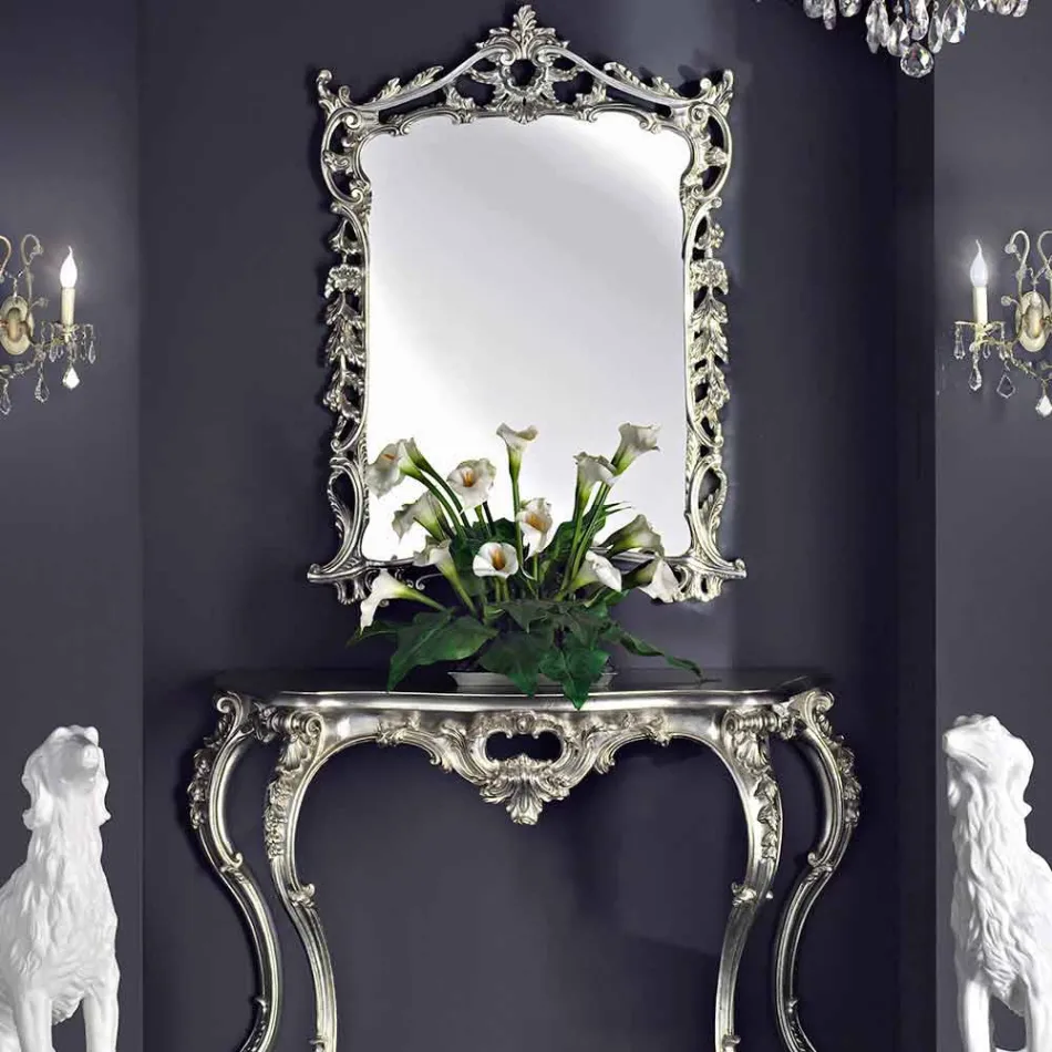 Specchiera a muro, consolle legno e piano a mano in Italia Giacomo Viadurini