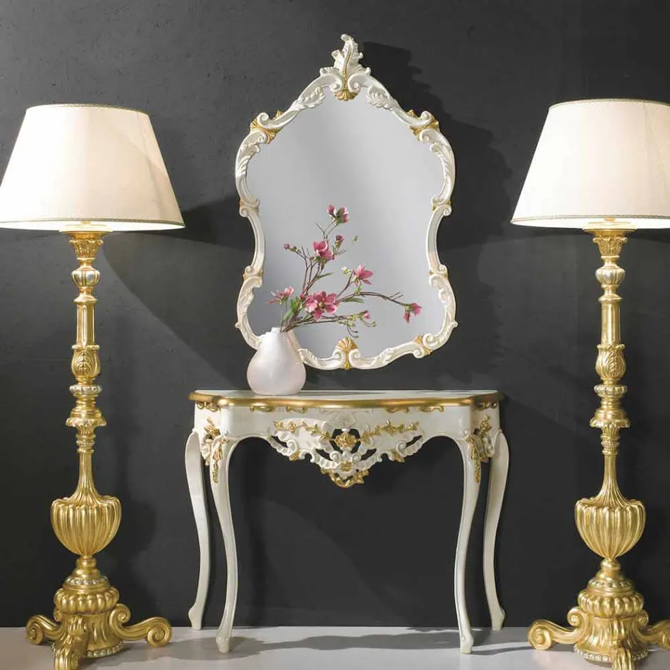 Specchiera a muro legno abete,consolle,piano mdf made Italy Gianluca  Viadurini