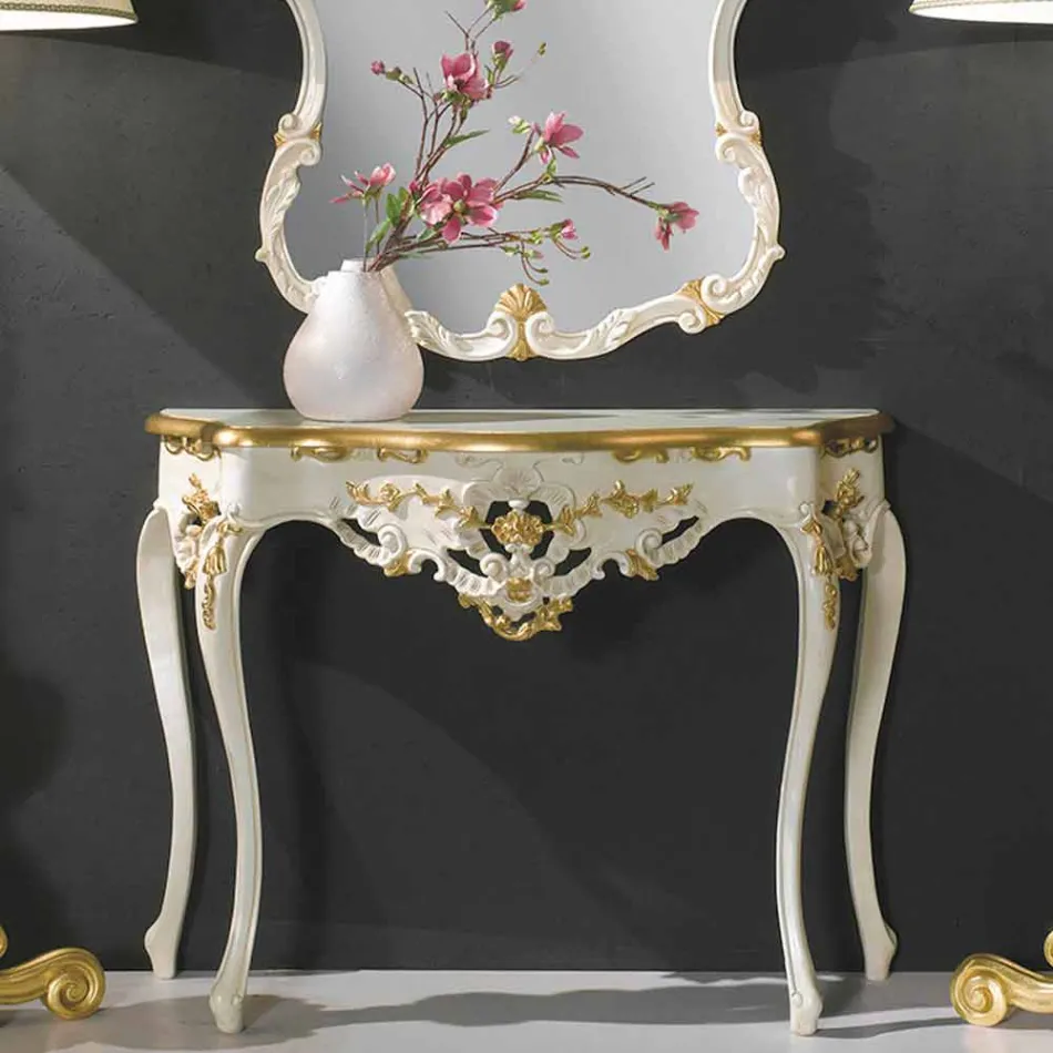 Specchiera a muro legno abete,consolle,piano mdf made Italy Gianluca  Viadurini