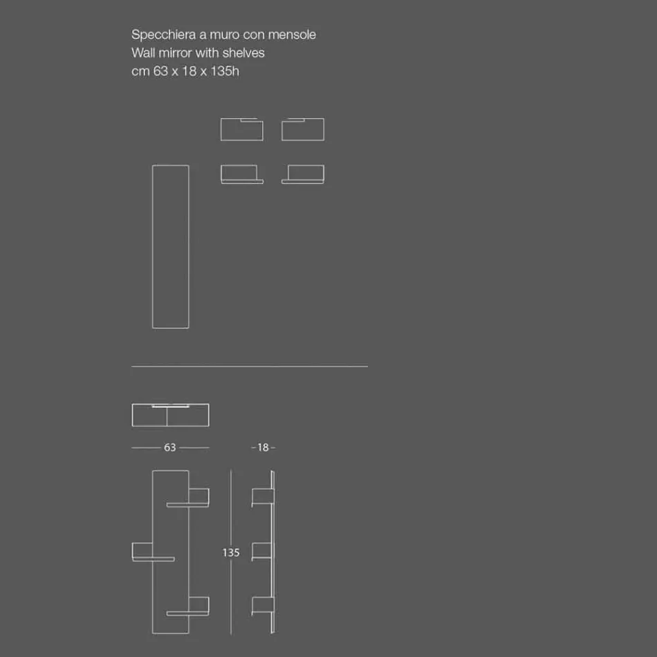 Specchiera a Parete e 3 Mensole in Metallo Colorate a Destra o Sinistra - Noelle Viadurini
