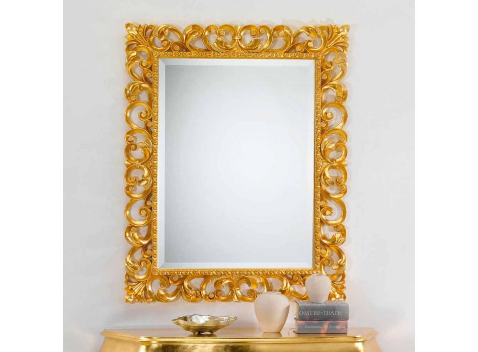 Specchiera da parete design classico con finitura foglia oro Paris Viadurini