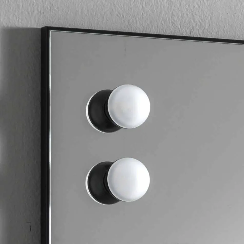 Specchio a Muro con 2 Lampadine e Telaio in Allumino Nero Made in Italy - Frame Viadurini