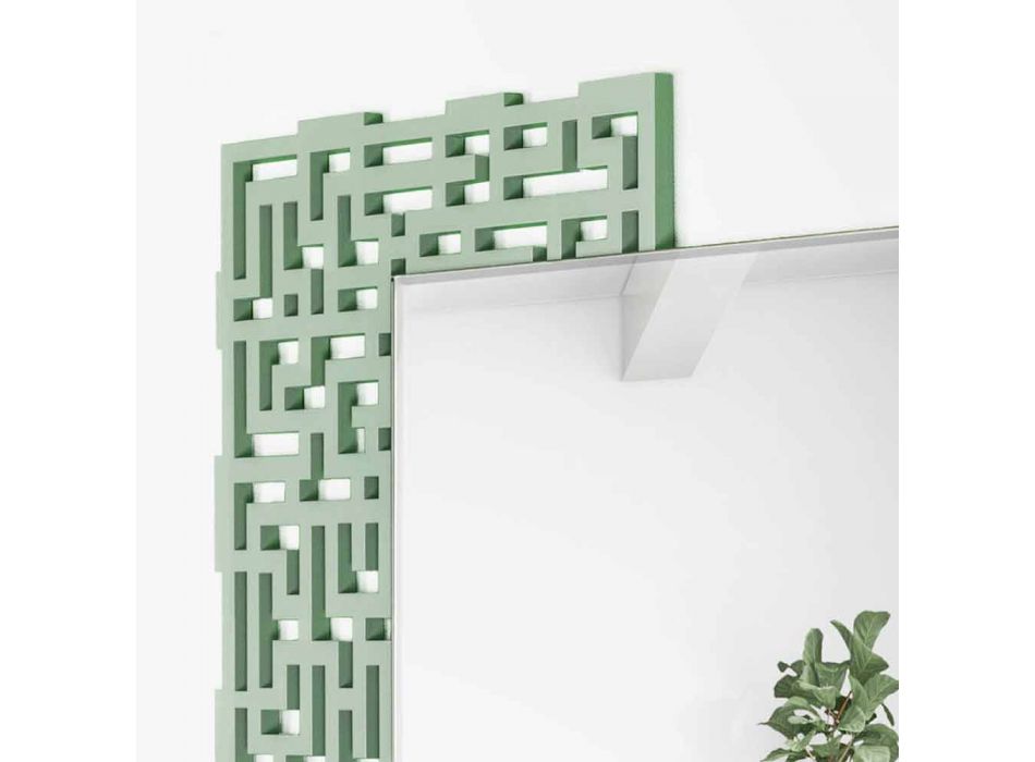 Specchio a Muro Design Quadrato Moderno in Legno Verde Decorato - Labirinto Viadurini