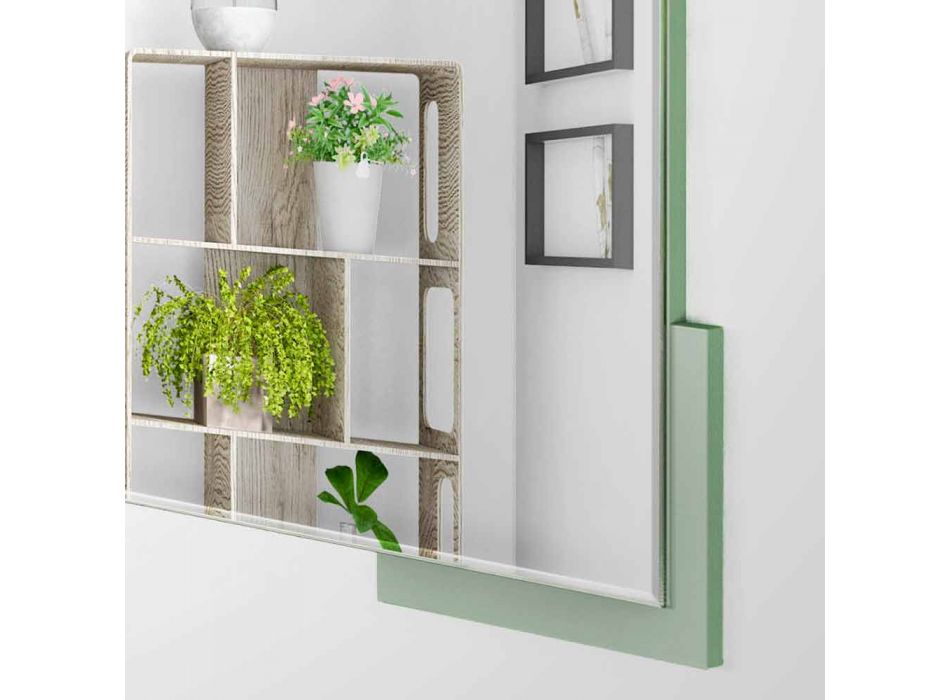 Specchio a Muro Design Quadrato Moderno in Legno Verde Decorato - Labirinto Viadurini