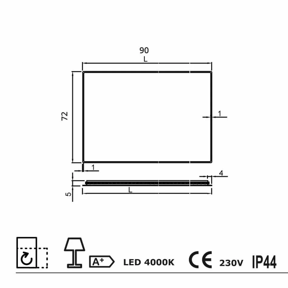 Specchio a parete con bordi satinati, illuminazione LED, Tessa  Viadurini
