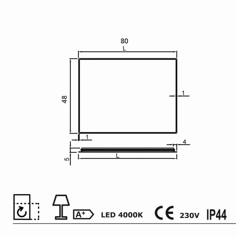 Specchio a parete con bordi satinati, illuminazione LED, Tessa  Viadurini
