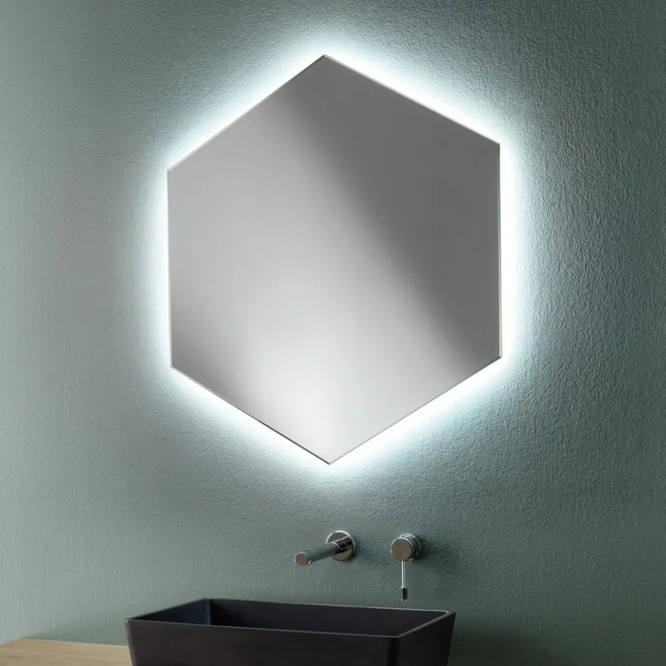 Specchio a Parete per Bagno Moderno Sagomato con Luce LED Alta Qualità- Crocchio Viadurini