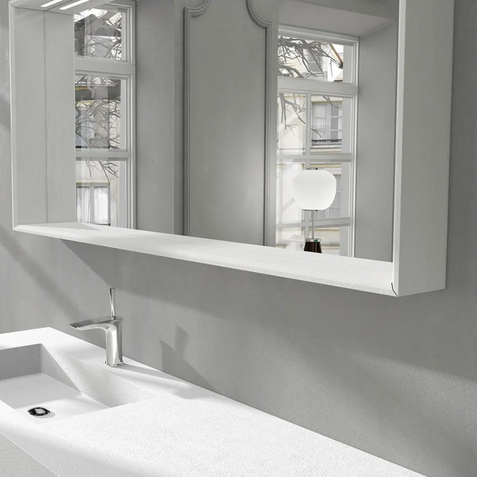 Specchio Bagno a Muro con Luce LED e Cornice in Legno Made in Italy - Geppio Viadurini