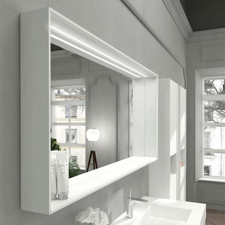 Specchio Bagno a Muro con Luce LED e Cornice in Legno Made in Italy - Geppio Viadurini