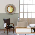 Specchio circolare da parete moderno in metallo e teak Monno Viadurini