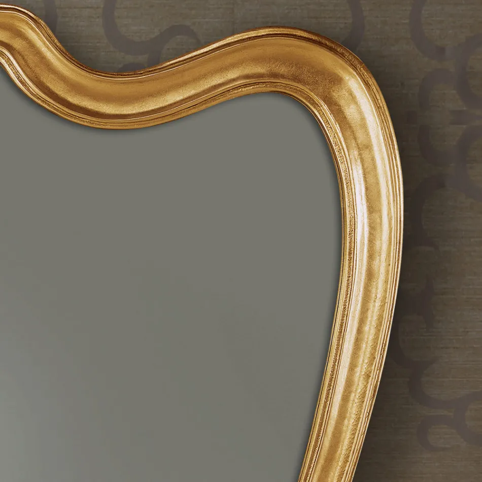 Specchio Classico Cornice Sagomata Legno Foglia Oro Made in Italy - Jenny Viadurini