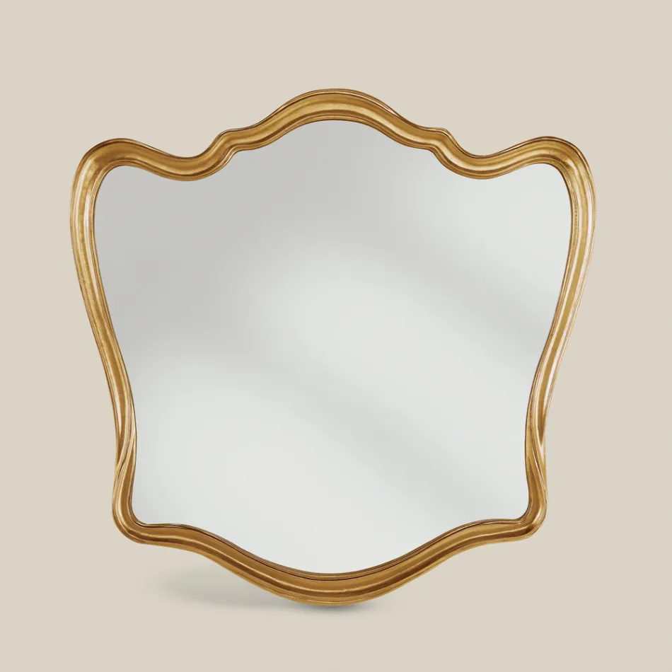 Specchio Classico Cornice Sagomata Legno Foglia Oro Made in Italy - Jenny Viadurini