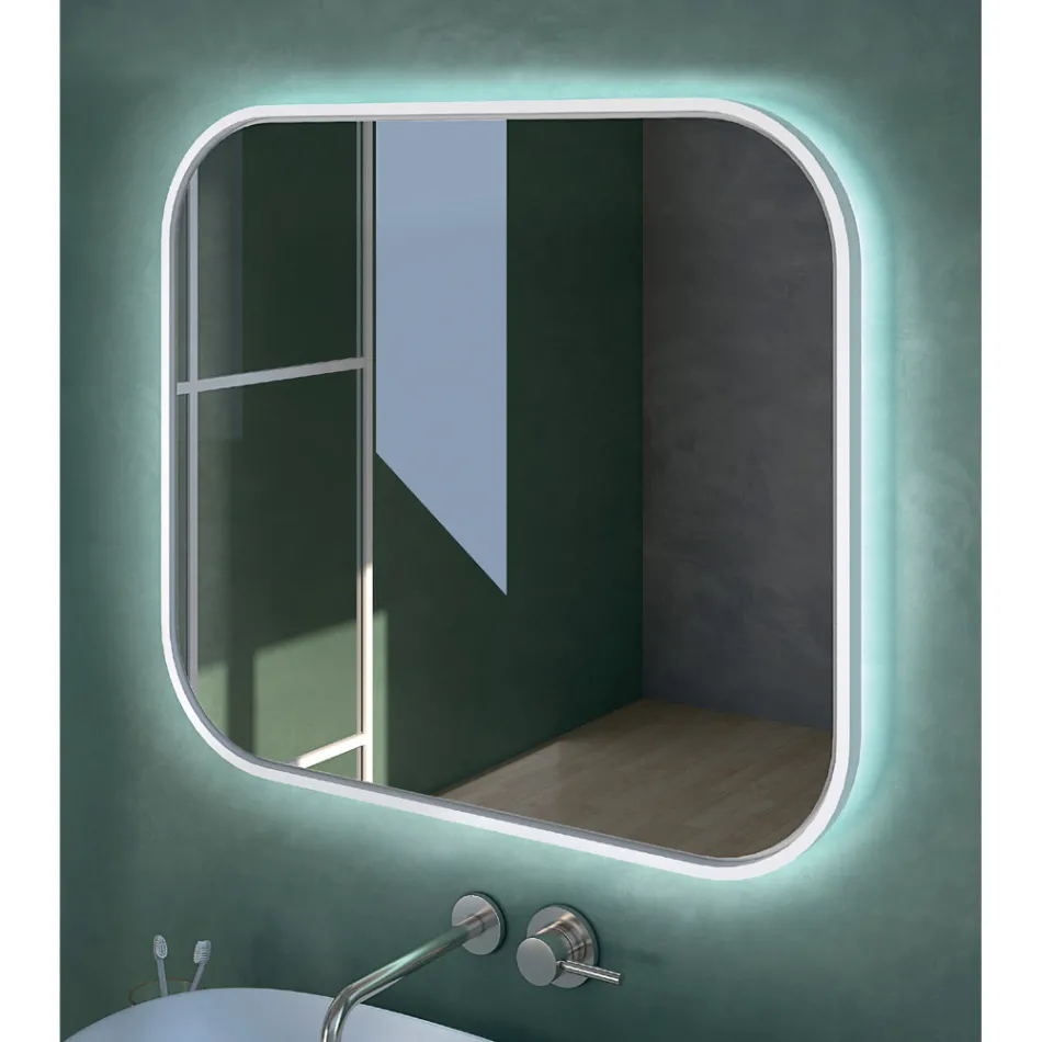 Specchio con Bordo in Legno e Retro-Illuminazione Made in Italy - Vincent Viadurini