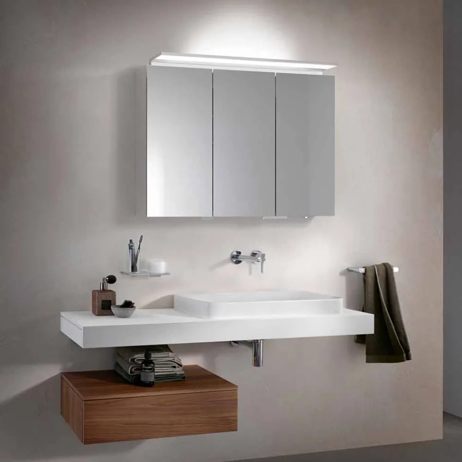 Specchio con Contenitore da Parete a 3 Ante Moderno con Ripiani Interni - Bramo Viadurini