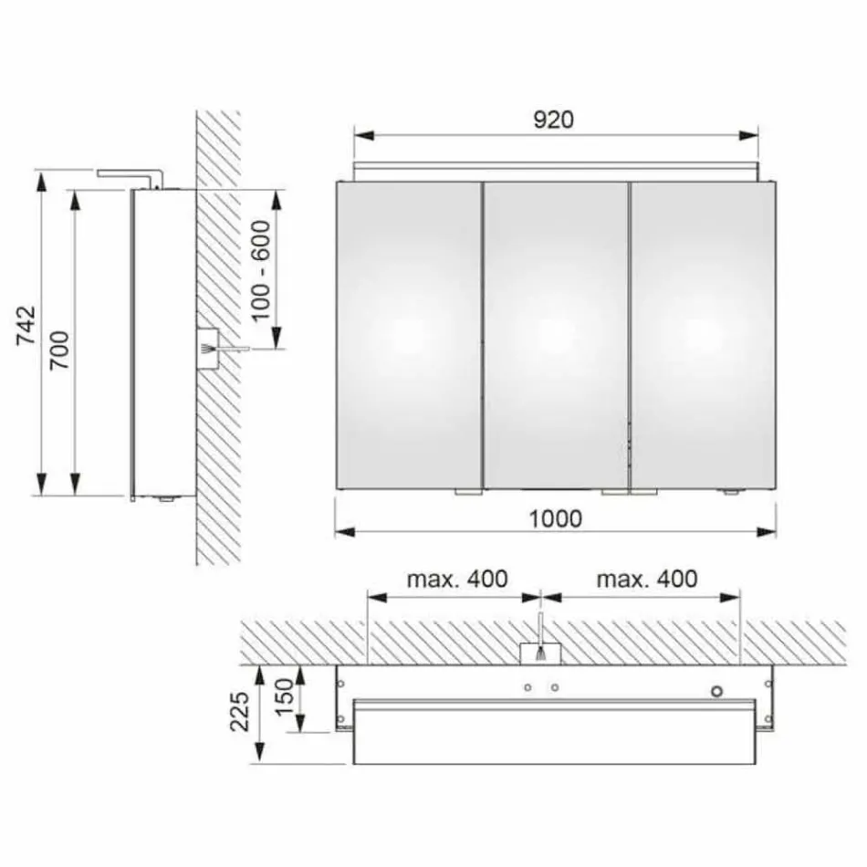 Specchio con Contenitore da Parete a 3 Ante Moderno con Ripiani Interni - Bramo Viadurini
