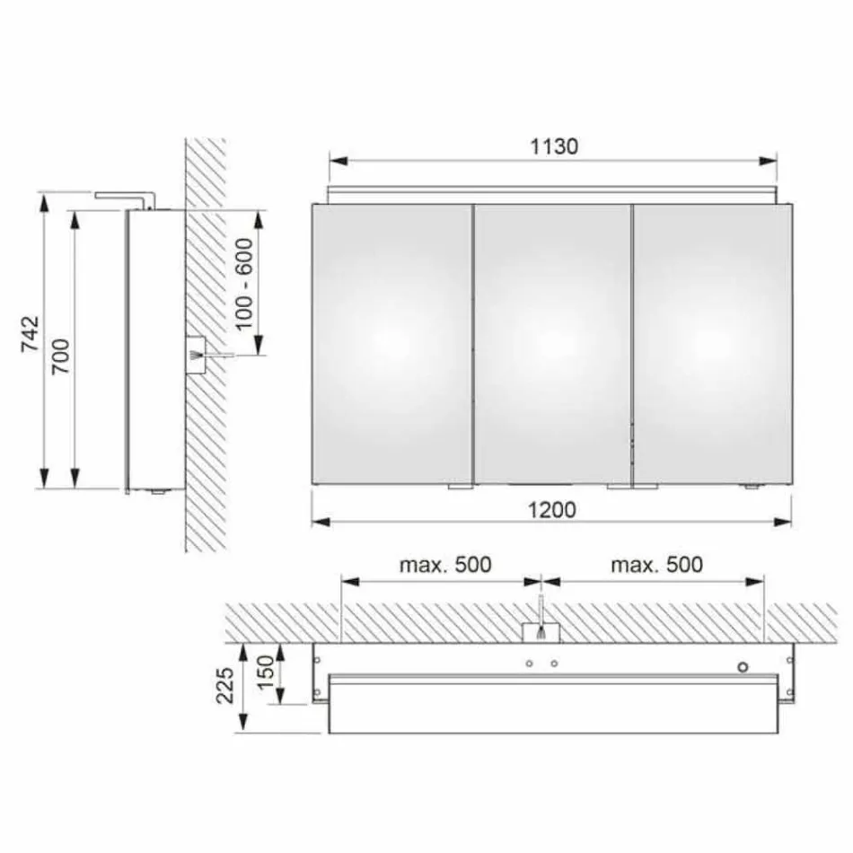 Specchio con Contenitore da Parete a 3 Ante Moderno con Ripiani Interni - Bramo Viadurini