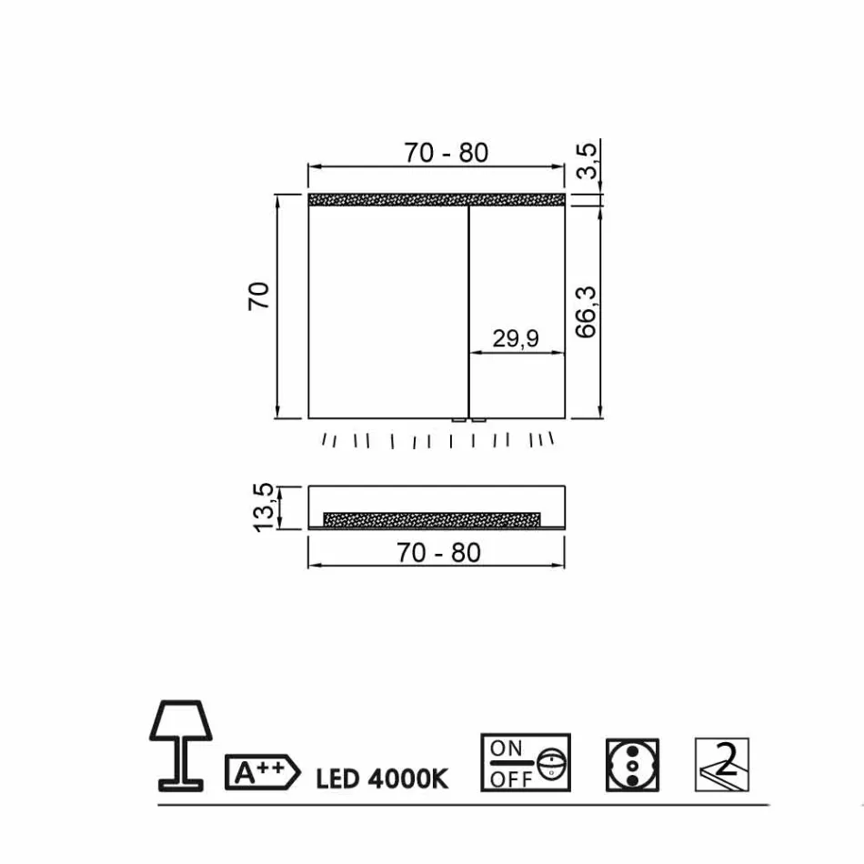 Specchio contenitore 2 ante design moderno, illuminazione LED, Carol Viadurini