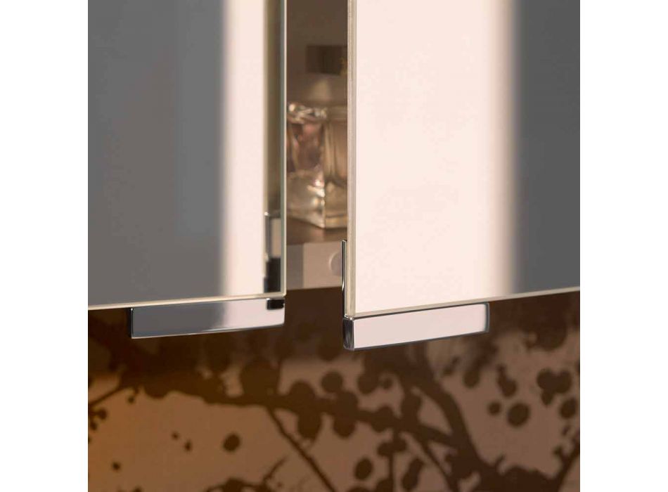 Specchio Contenitore a 4 Ante in Cristallo con 12 Ripiani e 4 Luci LED - Maxi Viadurini