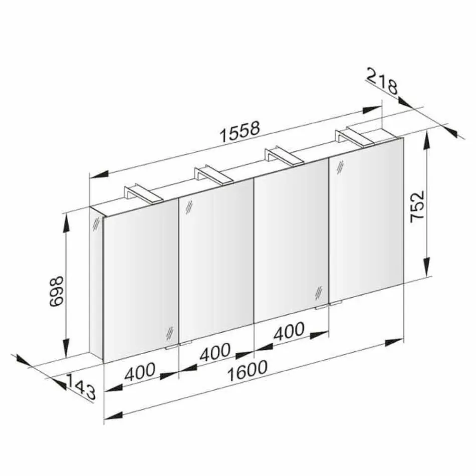Specchio Contenitore a 4 Ante in Cristallo con 12 Ripiani e 4 Luci LED - Maxi Viadurini