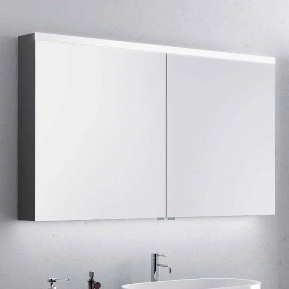 Specchio contenitore con LED da bagno a 2 ante, design moderno, Carol  Viadurini