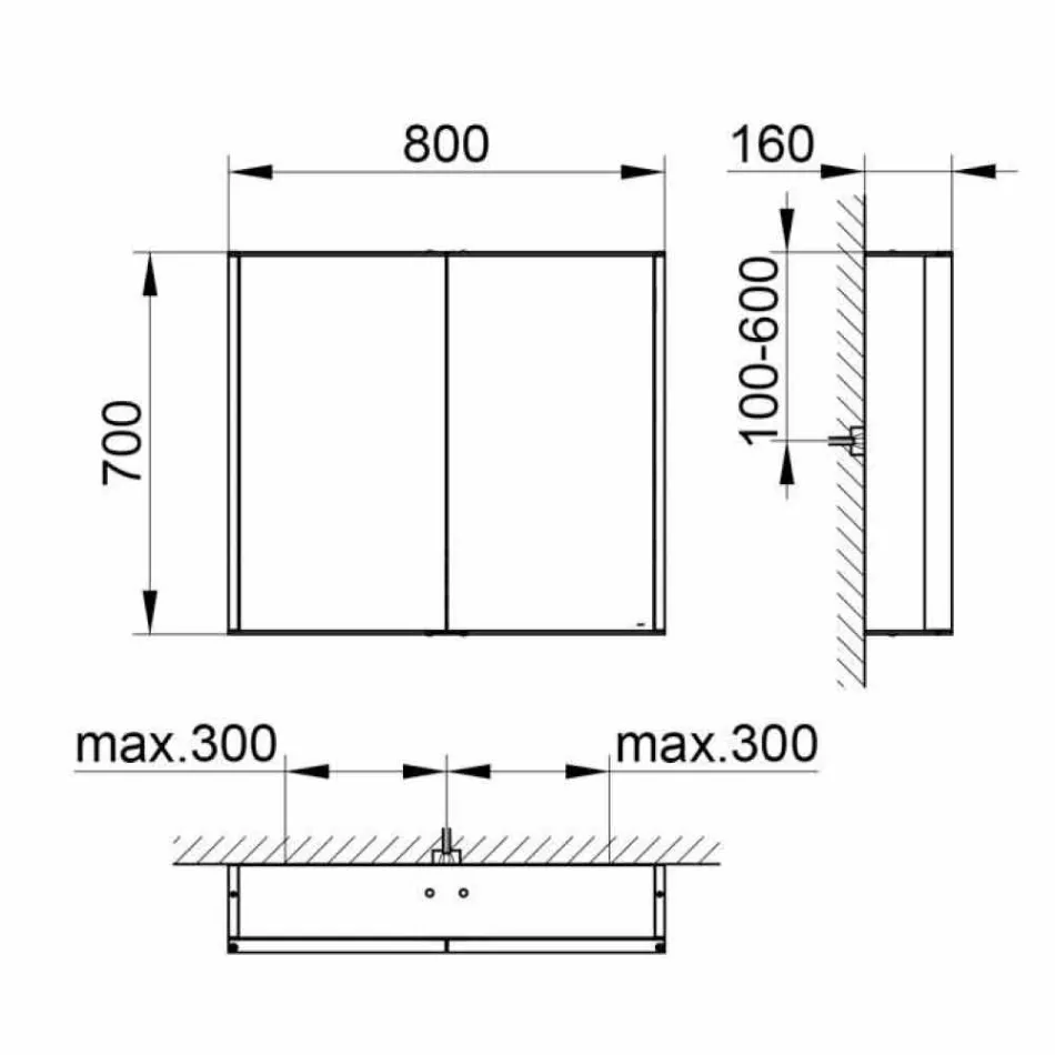Specchio Contenitore da Parete in Alluminio con Illuminazione LED - Demon Viadurini