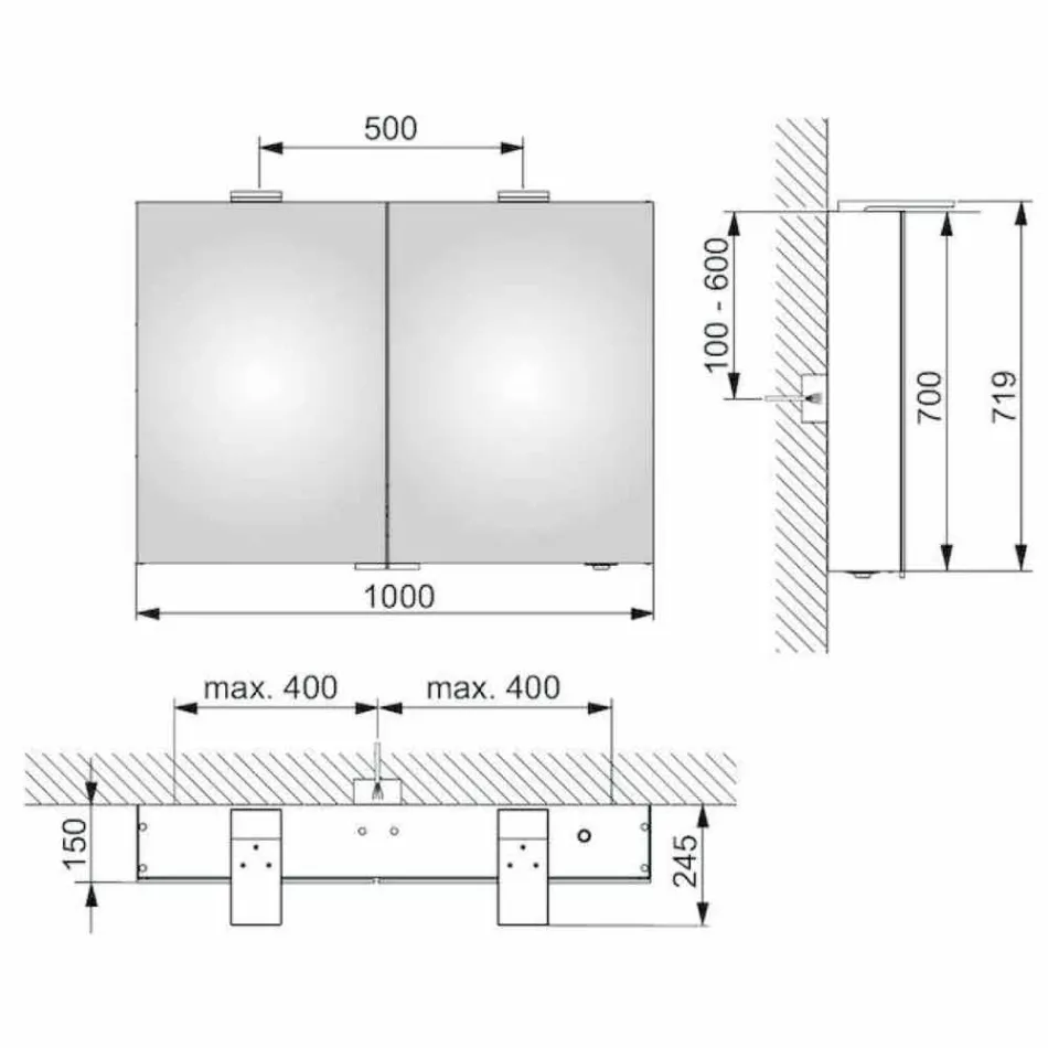 Specchio Contenitore da Parete Moderno con 2 Ante e Illuminazione LED - Cricco Viadurini
