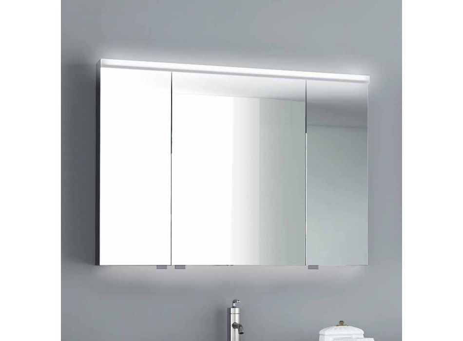 Specchio contenitore illuminazione LED a 3 ante,design moderno, Carol  Viadurini